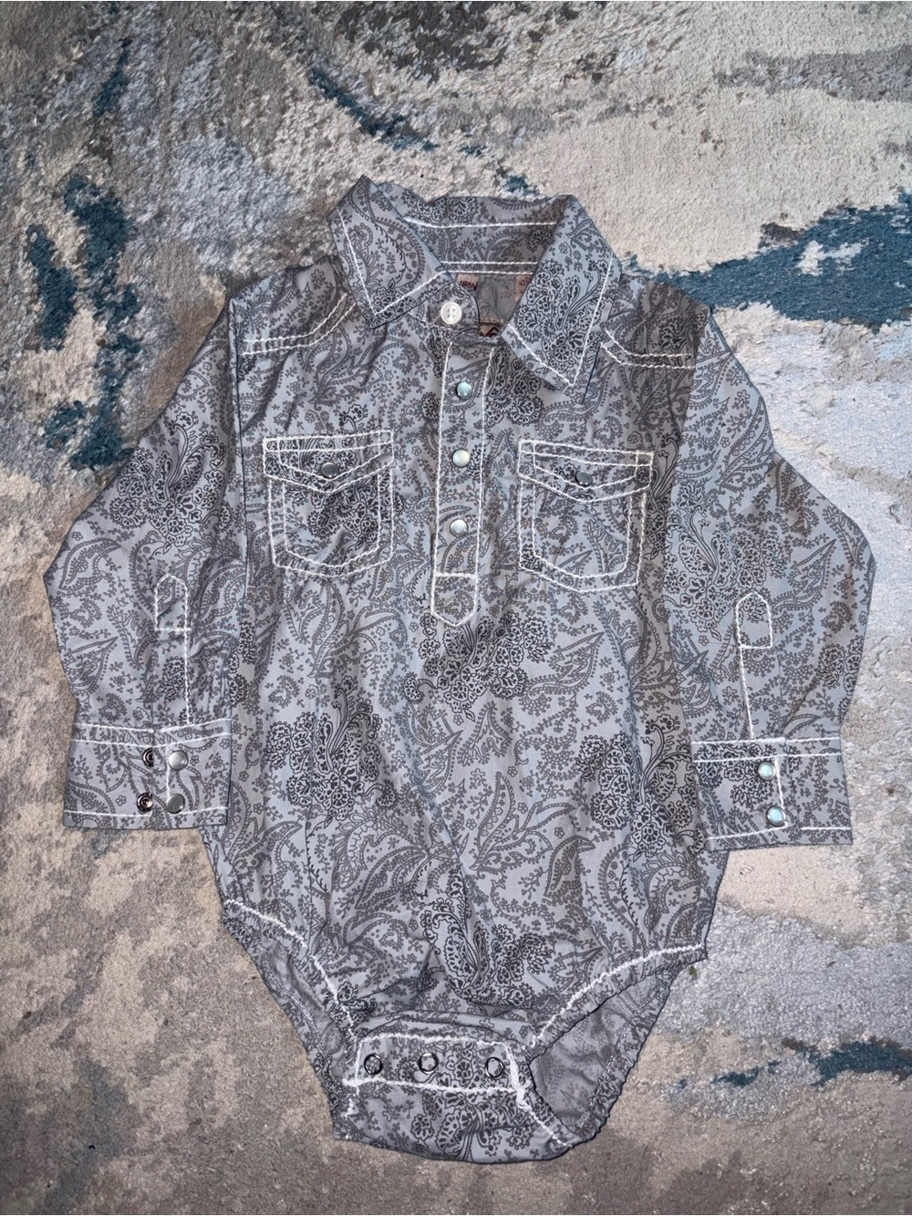 Rafter C Grey Paisley Long-Sleeve Baby One-Piece Bodysuit
